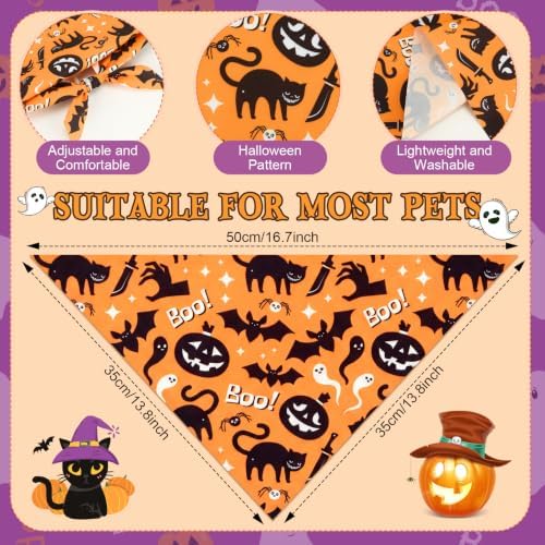 Preboun 100 Pcs Halloween Dog Bandanas Bulk, Pumpkin Ghost Bat - Image 3