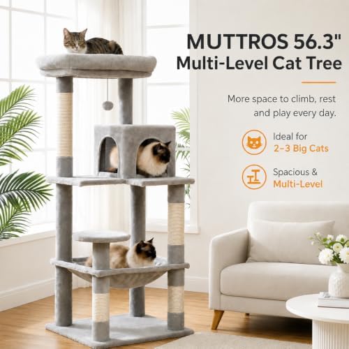 MUTTROS 56.3" Cat Tree with Metal Hammock, 2-Door Condo, 6 Tiers - Image 3