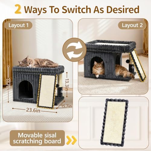 Cat Tree Tower with 15.7x23.6 Perch Bed, Dark Gray Striped Fabric - Image 4