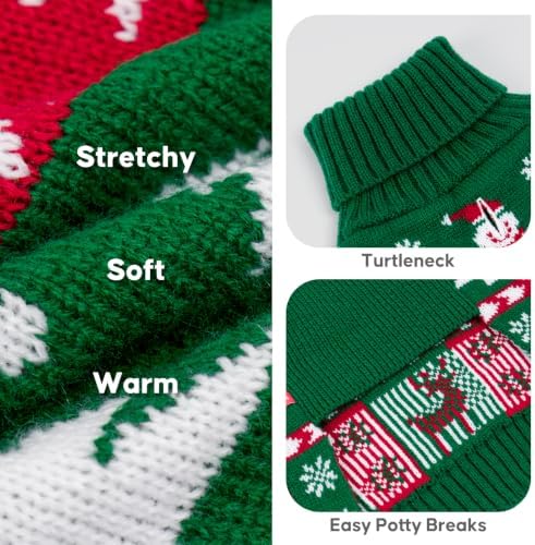 KYEESE Dog Christmas Sweater for Small Dogs, Green Snowman Reindeer - Image 3