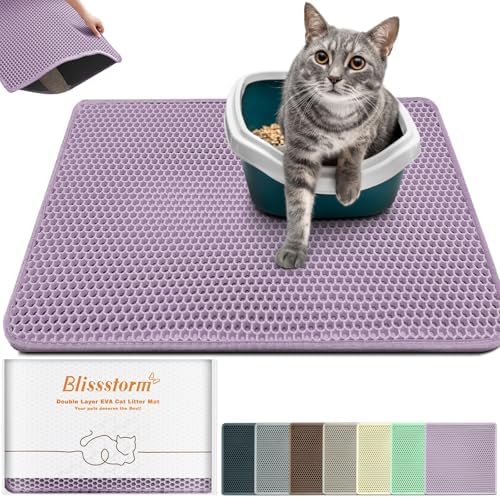 Cat Litter Mat 35"x24", Double Layer EVA Litterbox Mat Purple by BLISSSTORM