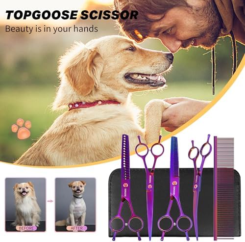 Dog Grooming Scissors Kit, Professional 6 in 1 Pet Scissors Sharp Shears Set - Image 2