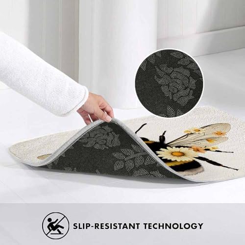 Bee Bath Rugs Wings Flowers Yellow Bee Bug Animal Microfiber Bathroom Mat Soft - Image 5