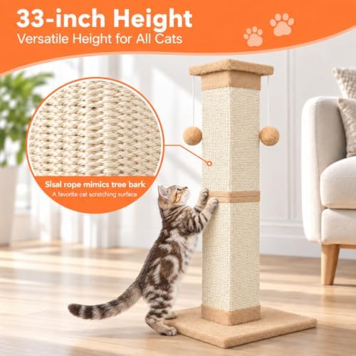 Cat Scratching Post 33 Inch Nature Sisal Cat Scratch Post - Image 7