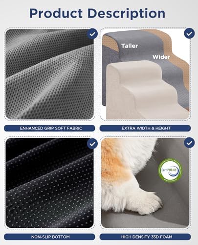 Gray Curved Dog Stairs Ramp for High Beds 28.7" H, 5-Step Dog Steps for Small - Image 7