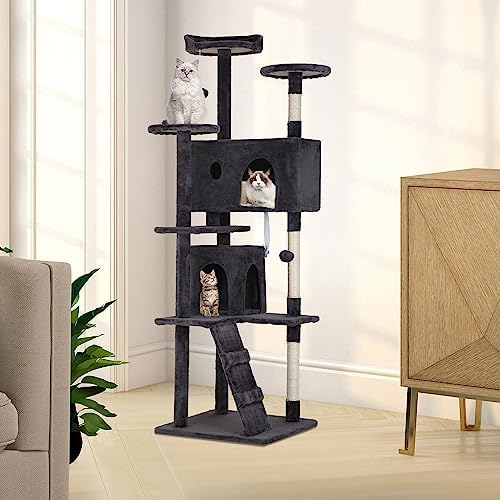 BestPet | 70" Cat Tree Tower | Dark Gray | Sturdy Multi-Level Cat Tree - Image 2