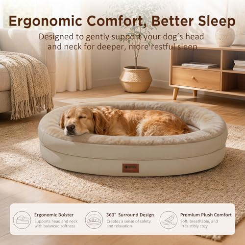 Waterproof Orthopedic Dog Bed for Medium Dogs, Light Brown - Image 3