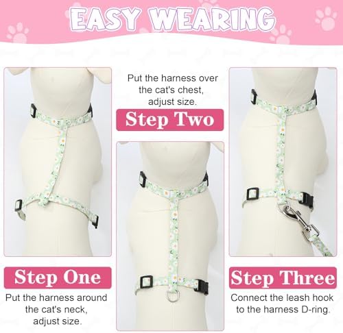 2 Pack Floral Cat Harness and Leash Escape Proof Adjustable Kitten Harness - Image 5