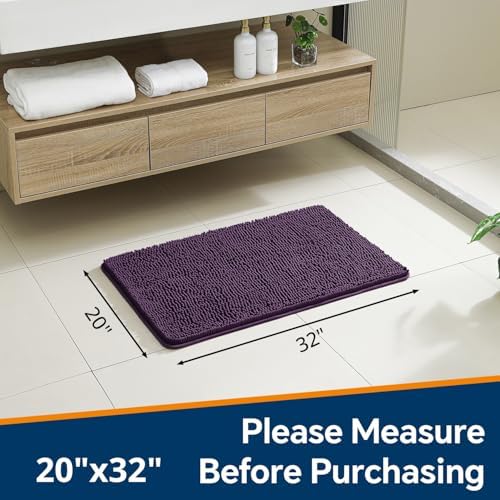 Chenille Bathroom Rug 20"x32" Plum, Non-Slip Plush Bath Mat - Image 2