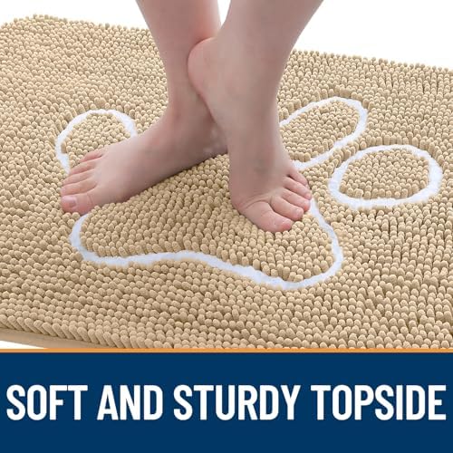 OLANLY Dog Door Mat for Muddy Paws 44x24, Paw Print Design Chenille Mud Mat - Image 4