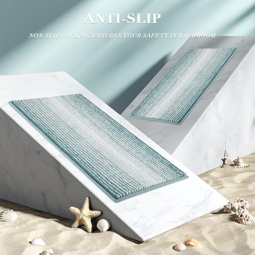 BSICPRO Bathroom Rugs Sets 2 Piece, Non Slip Striped Bath Mats, Sea Green - Image 3