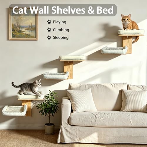 Cat Wall Shelves with Cat Bed 2 in 1 Furniture with Soft Cushion Perch & Pet - Image 3