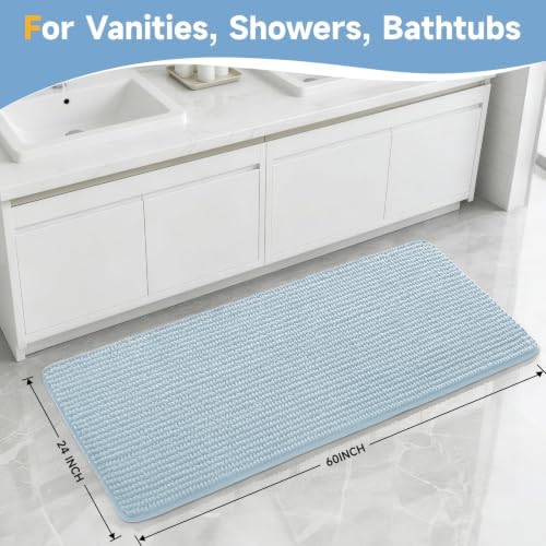 Ophanie Blue Bathroom Runner Rugs 60x24, Soft Chenille Bath Mat, Non Slip - Image 2