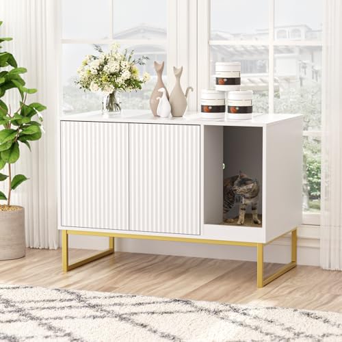 Cat Litter Box Enclosure, Fluted Hidden Litter Box Furniture by FiveWillowise