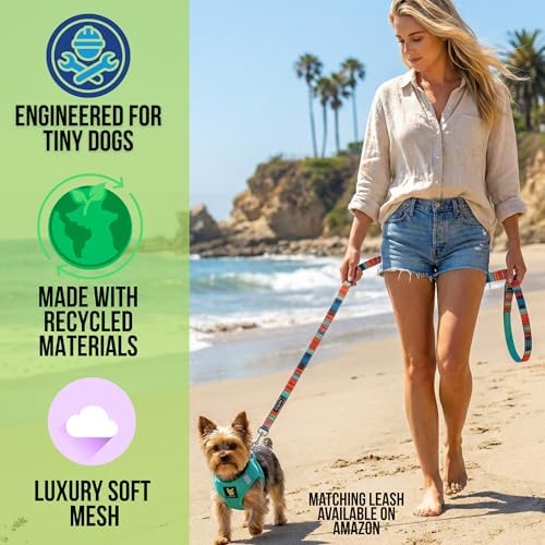 EcoBark Teacup Dog Harness, Step in Mesh Soft Vest, Mint Turquoise - Image 2