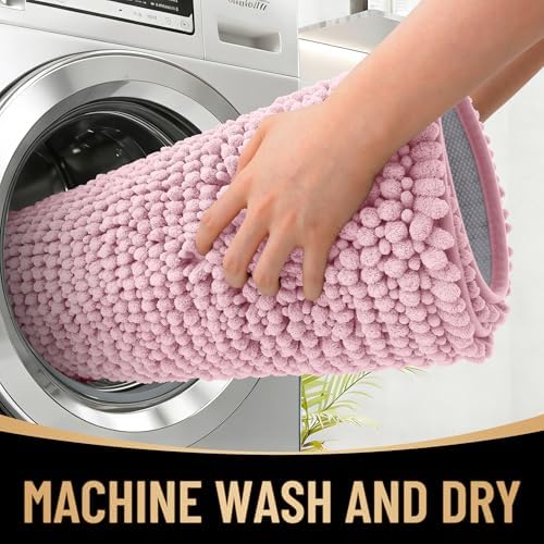OLANLY Thick Chenille Large Bathroom Rugs Mats 59x35, Dusty Rose - Image 4