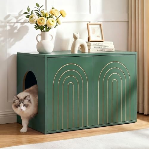 Cat Litter Box Enclosure, 31.5" Hidden Litter Box Cabinet Furniture by WelcometoFurnitureSalon