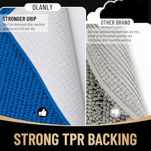 OLANLY Thick Chenille Bathroom Runner Rugs Mats 44x24, Deep Navy Blue - Image 5
