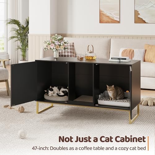 Kitty Litter Box Enclosure for 2 Cats, Small Hidden Cat Litter Box Furniture - Image 2