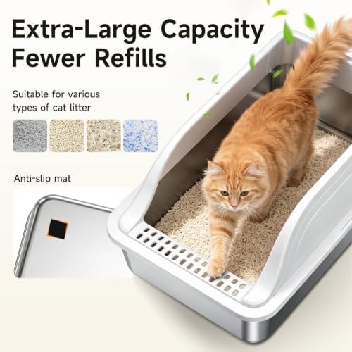 High-Sided Stainless Steel XL Cat Litter Box - Image 3