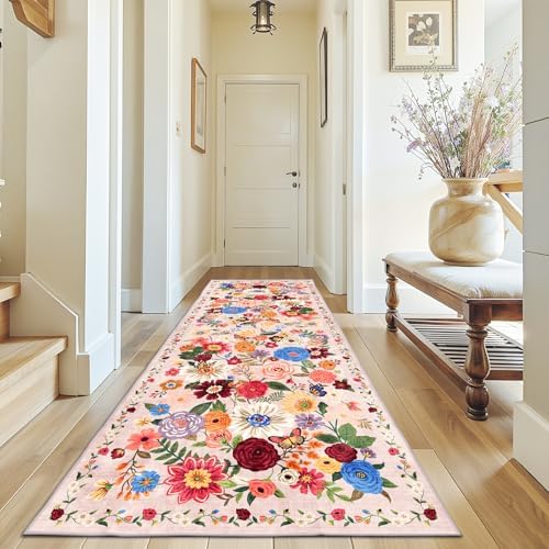 Blush Floral Hallway Runner Rug 3x7 by WelcometoBabovid