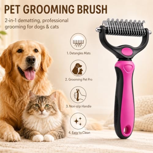 Deshedding Brush for Dogs and Cats, Undercoat Rake Pet Brush for Long Hair - Image 2