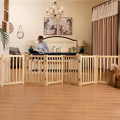 LZRS Wooden Free Standing Dog Gate 120" W x 24" H, Foldable Solid Hardwood Pet - Image 6