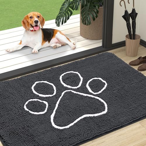 OLANLY Dog Door Mat for Muddy Paws 47x32, Paw Print Design Chenille Mud Mat by OLANLY