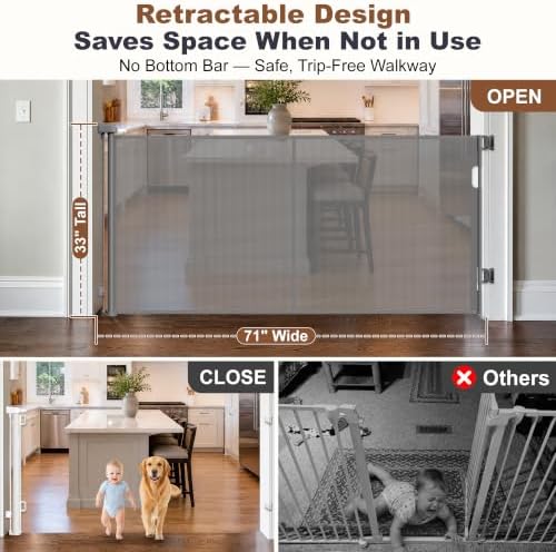 GRENFU Reinforced 71" Wide Retractable Gate Prevents Crawling Under - Image 3