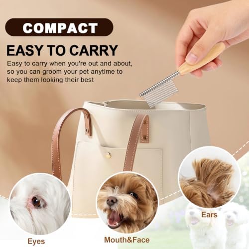 HOP Small Dog Comb with Wooden Handle Metal Dog Eye Comb 4.17in/10.6cm - Image 5