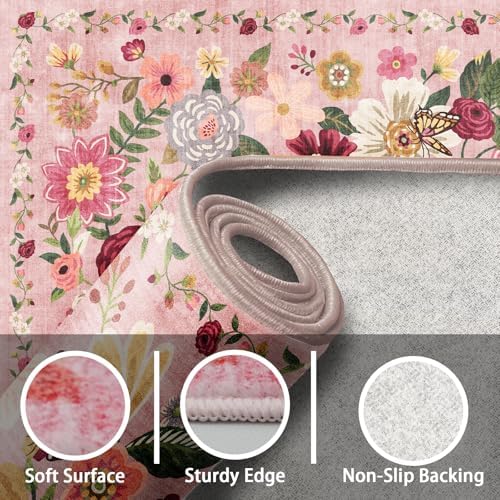 Pink Garden Floral Hallway Runner Rug 2x10 - Image 3