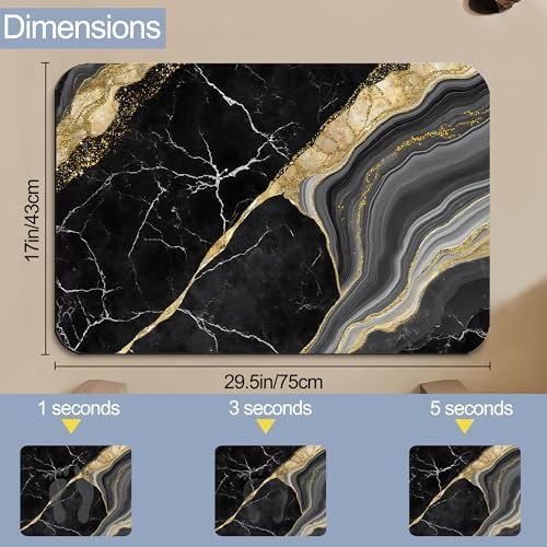 Black Gold Marble Bath Mat, Fast Drying Modern Stylish Bathmats - Image 2