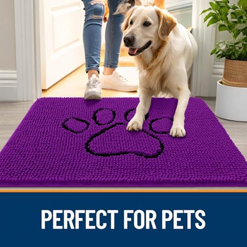 OLANLY Dog Door Mat for Muddy Paws 48x30, Paw Print Design Chenille Mud Mat - Image 6