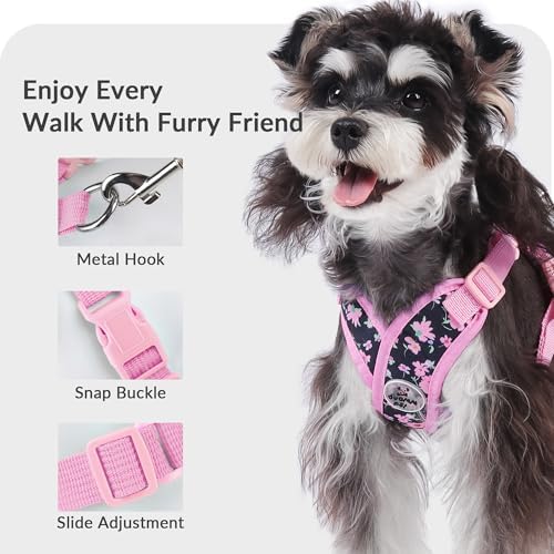 Patas Lague Dog Harness Medium Sized Dog Pet Vest Leash Set Floral Pink L - Image 4