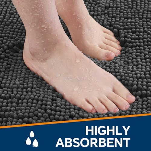 Chenille Bathroom Rug 17"x24" Dark Gray, Non-Slip Plush Bath Mat - Image 4