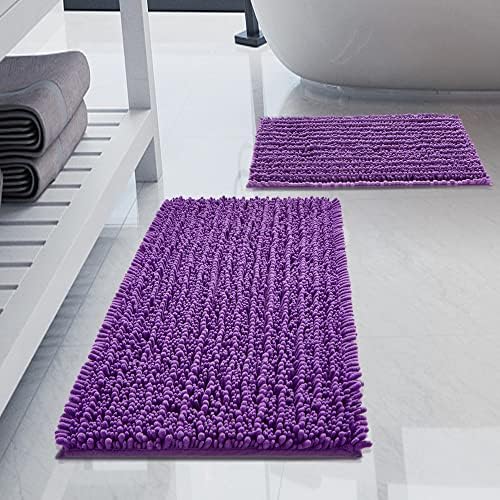 Luxury Chenille Lavender Bathroom Rugs Sets 2 Piece, Thickened Hot Melt Rubber by HVERONNEX