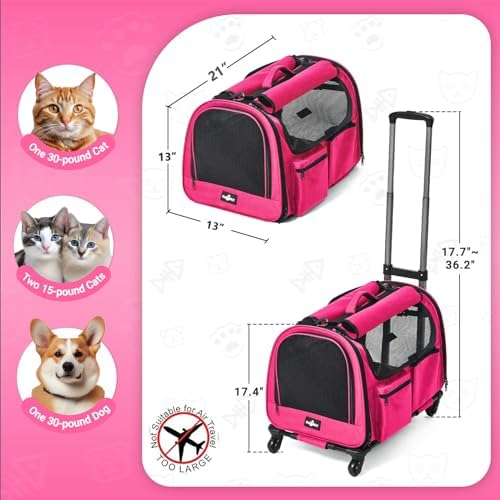 Large Pet Carrier with Wheels, Foldable Rolling Dog Carrier with Big Pocket - Image 2