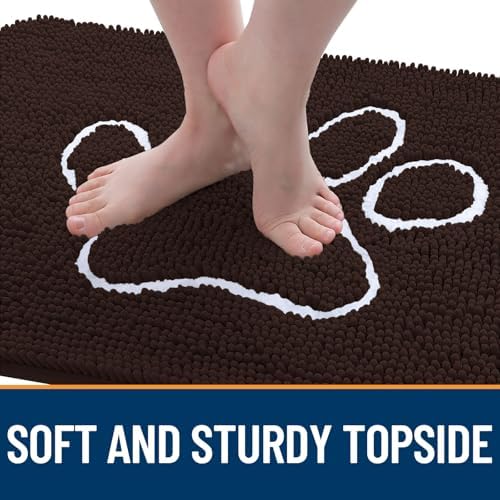 OLANLY Dog Door Mat for Muddy Paws 47x32, Paw Print Design Chenille Mud Mat - Image 4