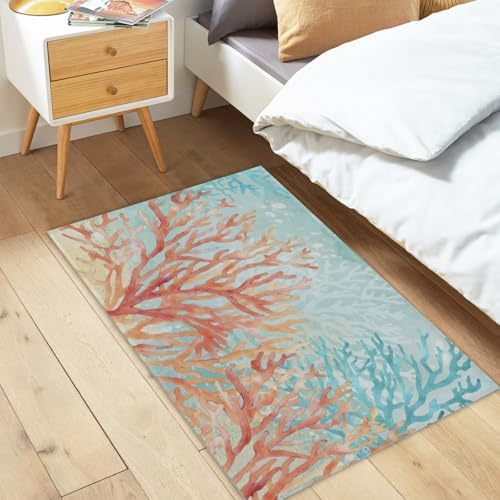 Giwawa Coastal Coral Bath Rug Beach Ocean Bathtub Mat Extra Absorbent Washable - Image 2