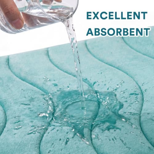 Flamingo P Aqua Green Bath Mat 20x32 Quick Dry Washable Memory Foam - Image 4