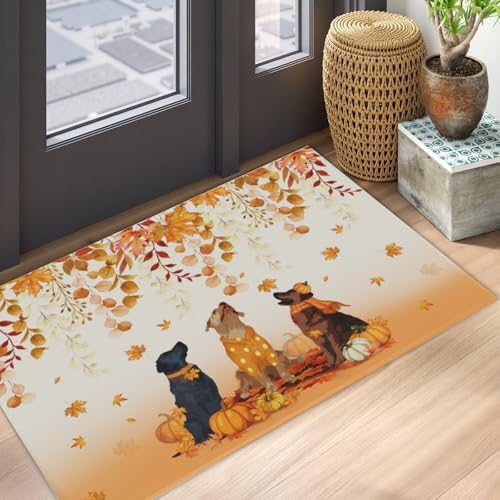 Giwawa Fall Dogs Bath Rug Autumn Leaves Bathtub Mat Non Slip Absorbent Holiday - Image 5