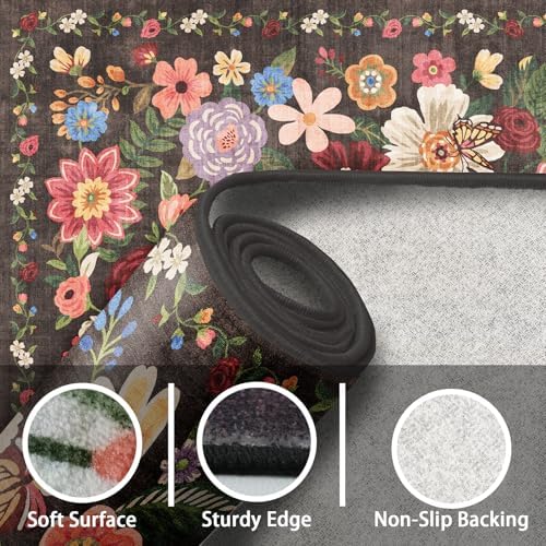 Black Brown Floral Hallway Runner Rug 2x8 - Image 5