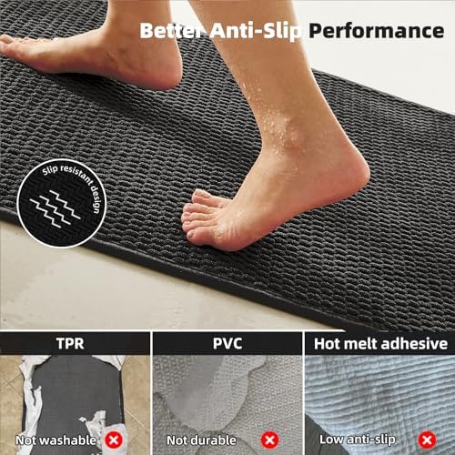 TYUU Black Bathroom Runner Rugs, Long Bath Mat Runner Washable Thin Quick Dry - Image 3