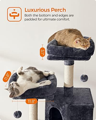 Feandrea Cat Tree, 45.3-Inch Cute Cat Tower, Plush Climbing Condo - Image 3