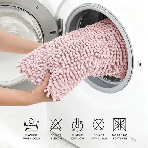 Bcoimo Bath Rug Mat, 30x20 Chenille Non Slip Pink Bathroom Floor Shower Mats - Image 5