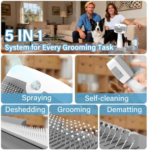 Pet Steam Brush for Dogs, Self-Cleaning, 3 Swap-in Heads, Spray Hair Remover - Image 3