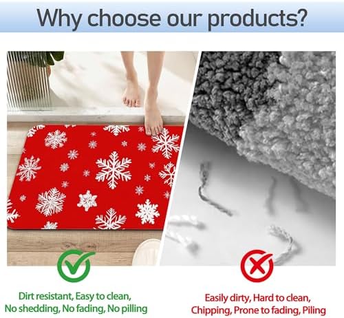 Christmas Snowflakes Bath Mat 29.5"x17", Slim Low-Profile Fast Drying Super - Image 4