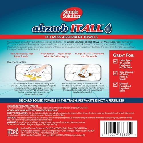 Simple Solution Abzorbitall Absorbent Towels, Pet Accident Cleaner, 30 Ct - Image 2