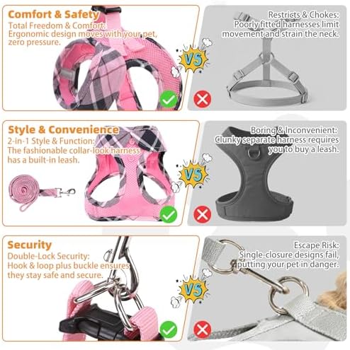 KOOLTAIL Dog Harness and Leash Set, Cute Pink Girl Dog Harness Medium Sized Dog - Image 5