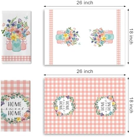 Spring Summer Floral Kitchen Dish Towels Set of 2, Home Sweet Home - Image 2